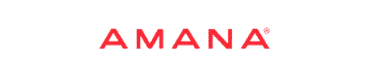 The image shows the word "AMANA" in bold, red, uppercase letters on a light gray background, representing trusted appliance repair and installation services.