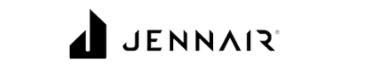 Black JennAir logo with a geometric "J" symbol, followed by "JENNAIR" in bold, modern capitals—perfect for appliance repair and installation brands on a light background.