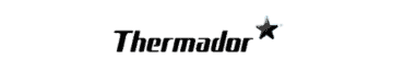 Black "Thermador" logo in bold italic font with a star symbol to the upper right, on a light gray background—perfect for appliance repair and installation branding.