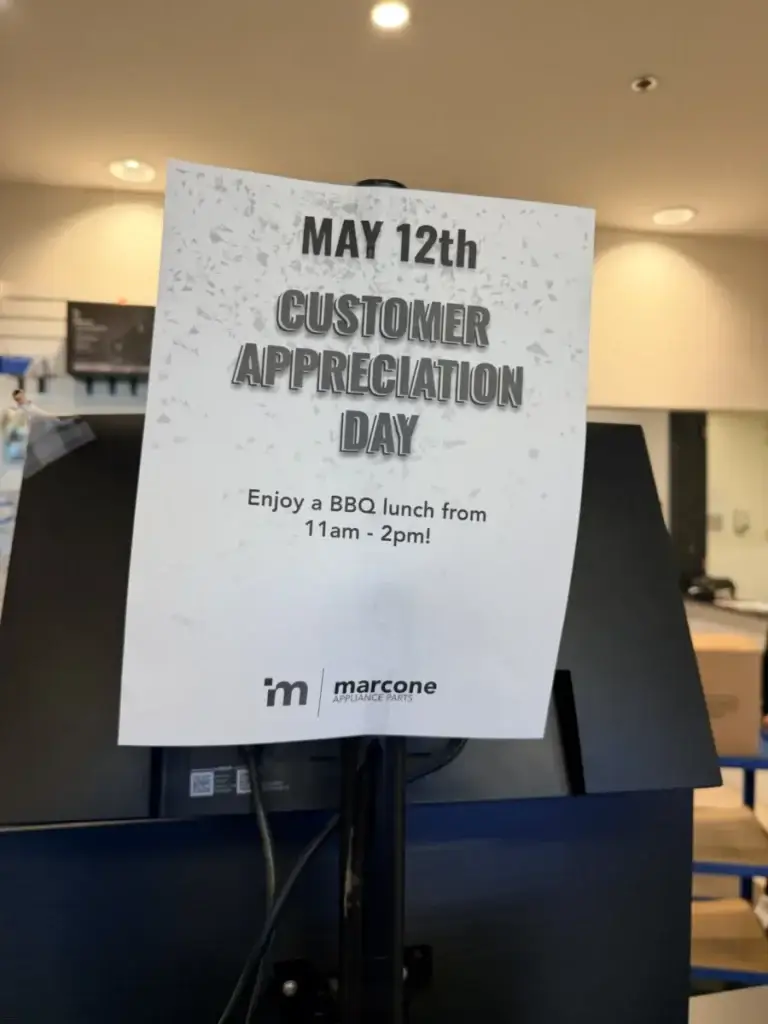 appliance repair sign reads may 12th customer appreciation day enjoy bbq lunch 1