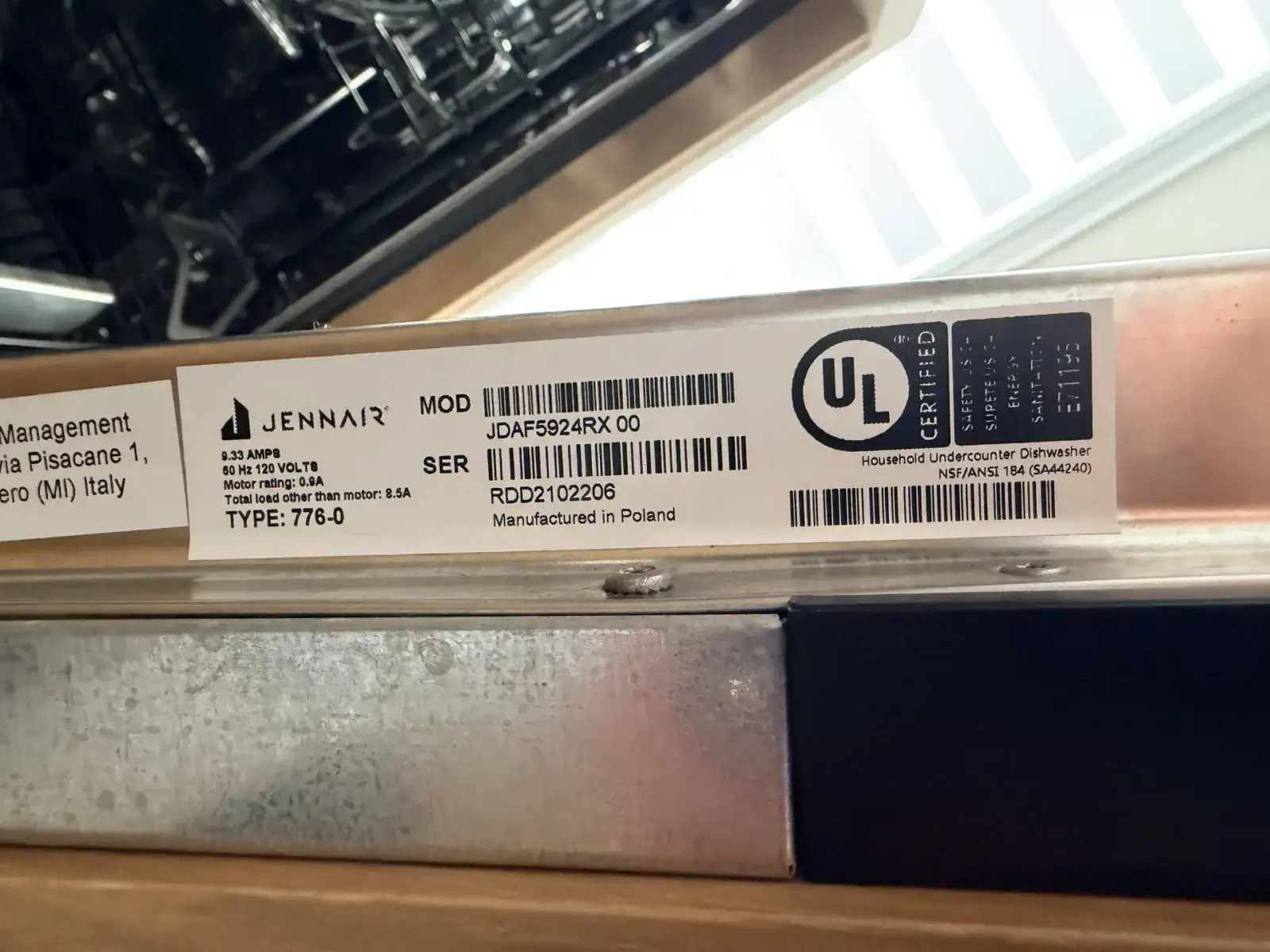 dishwasher repair close up jennair dishwasher label bradford ontario model jdaf5