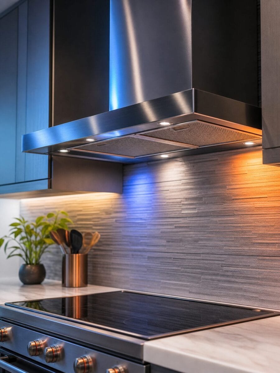 Clean modern stainless steel range hood over a cooktop &mdash; the typical unit behind a range hood repair cost question in the GTA