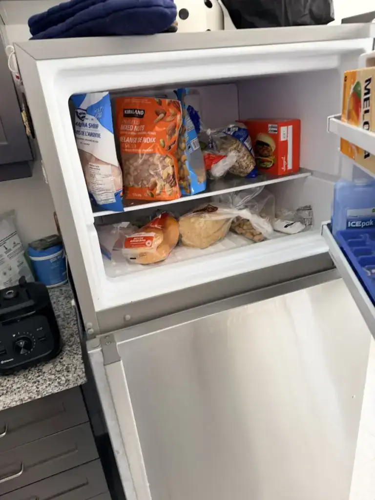 fridge repair open stainless steel top freezer refrigerator frozen food shelves