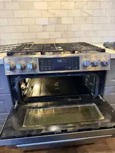 oven repair ge cafe stainless steel gas range oven door open during appliance fo
